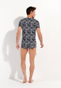 General view of a men model wearing HO dark grey print  Tee-Shirt V Neck