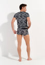 General view of a men model wearing HO dark grey print  Tee-Shirt V Neck