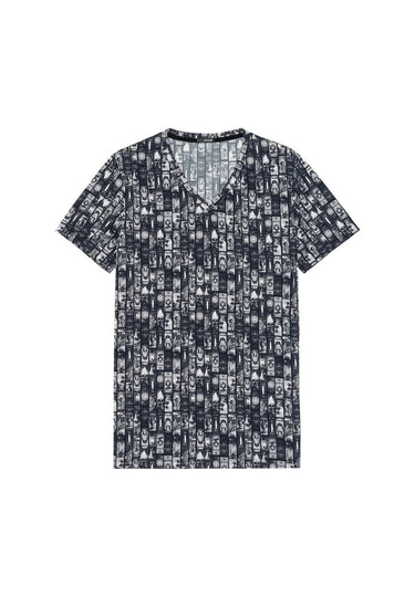Front cutout view of HO dark grey print  Tee-Shirt V Neck