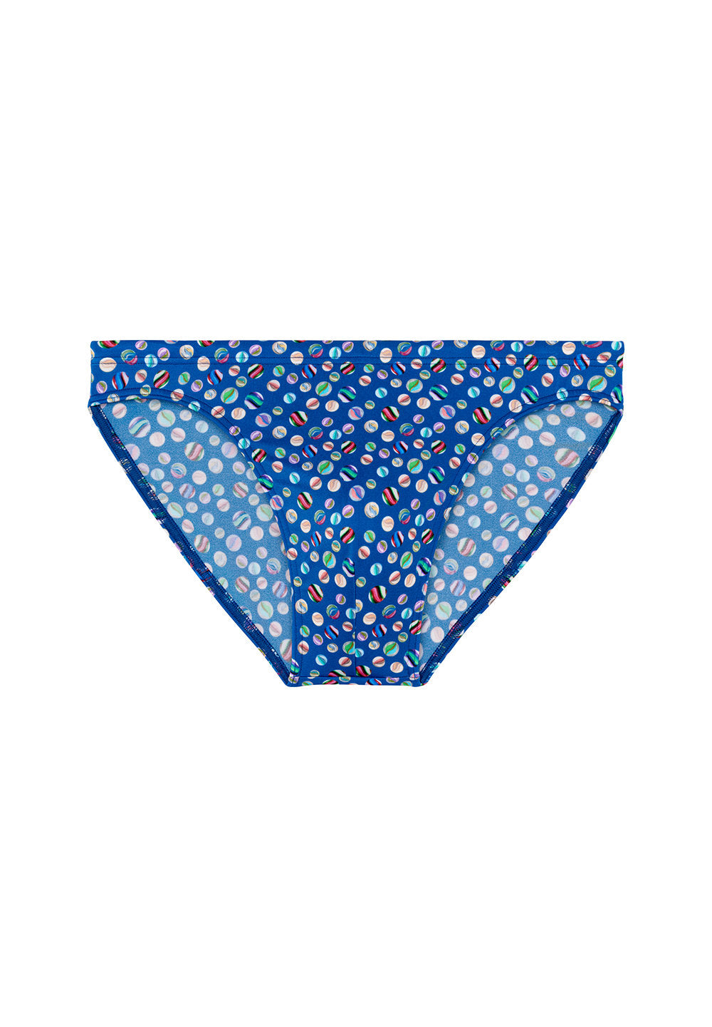 Front cutout view of HO navy print  Swim Micro Briefs