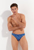 Front view of a men model wearing HO navy print  Swim Micro Briefs