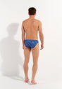 General view of a men model wearing HO navy print  Swim Micro Briefs
