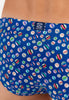 Close-up view of a men model wearing HO navy print  Swim Micro Briefs