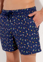 Close-up view of a men model wearing HO navy print  Beach Boxer
