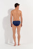 General view of a men model wearing HO navy print  Swim Mini Briefs