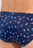 General view of a men model wearing HO navy print  Swim Mini Briefs