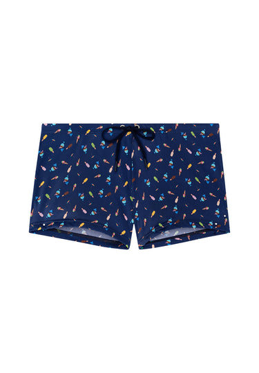 Front cutout view of HO navy print  Swim Shorts