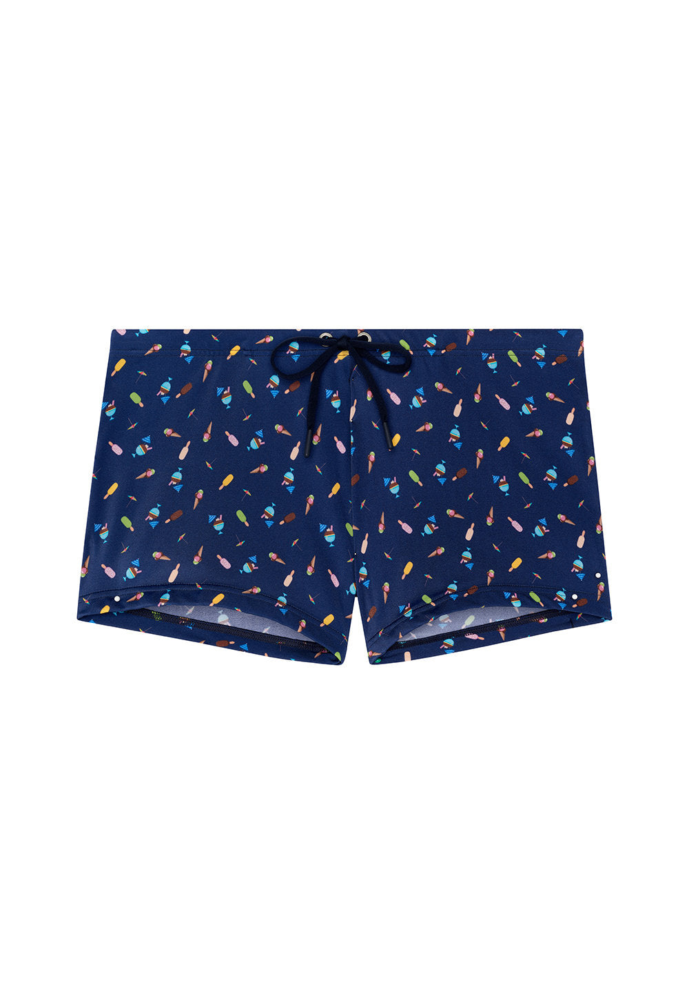 Front cutout view of HO navy print  Swim Shorts