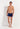 Full-body view of a men model wearing HO navy print  Swim Shorts