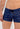 Close-up view of a men model wearing HO navy print  Swim Shorts