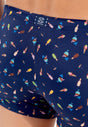 General view of a men model wearing HO navy print  Swim Shorts