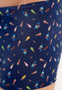 General view of a men model wearing HO navy print  Swim Shorts