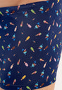 General view of a men model wearing HO navy print  Swim Shorts