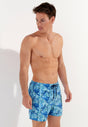 Front view of a men model wearing HO blue print  Beach Boxer