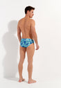 General view of a men model wearing HO blue print  Swim Mini Briefs