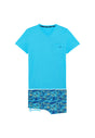 Front cutout view of HO turquoise print cotton Short Sleepwear