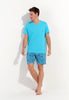 Full-body view of a men model wearing HO turquoise print cotton Short Sleepwear