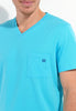 Close-up view of a men model wearing HO turquoise print cotton Short Sleepwear