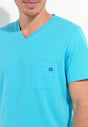 Close-up view of a men model wearing HO turquoise print cotton Short Sleepwear