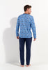 General view of a men model wearing HO blue print cotton Long Sleepwear