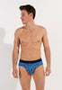 Front view of a men model wearing HO blue print modal/viscose/tencel Briefs HO1
