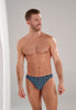 Front view of a men model wearing HO dark grey print  Comfort Micro Briefs