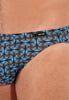 Close-up view of a men model wearing HO dark grey print  Comfort Micro Briefs
