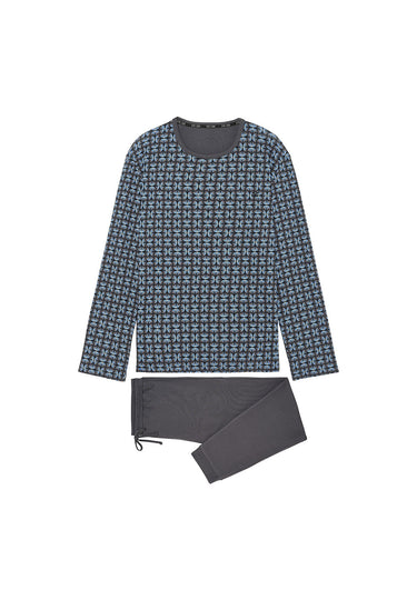 Front cutout view of HO dark grey print cotton Long Sleepwear