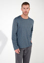 Front view of a men model wearing HO dark grey print cotton Long Sleepwear