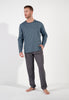 Full-body view of a men model wearing HO dark grey print cotton Long Sleepwear