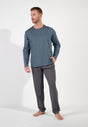 Full-body view of a men model wearing HO dark grey print cotton Long Sleepwear