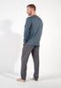 General view of a men model wearing HO dark grey print cotton Long Sleepwear