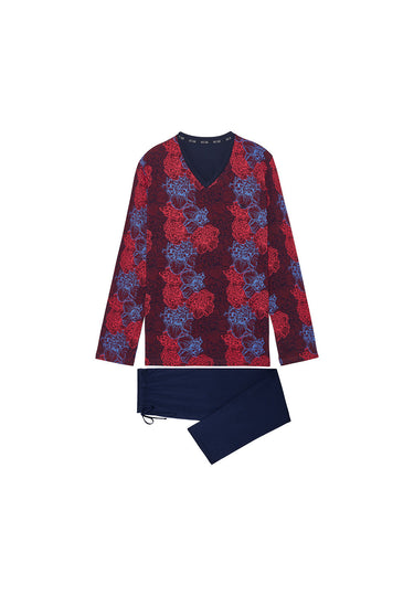 Front cutout view of HO bordeaux print cotton Long Sleepwear