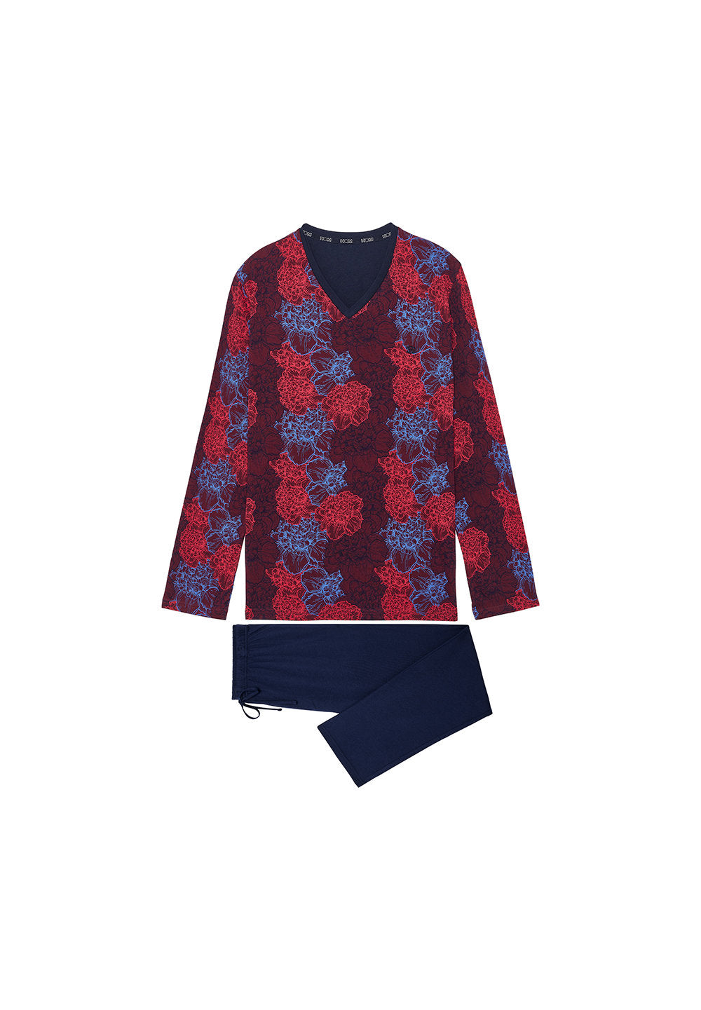 Front cutout view of HO bordeaux print cotton Long Sleepwear