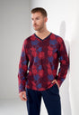 Front view of a men model wearing HO bordeaux print cotton Long Sleepwear