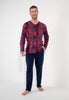 Full-body view of a men model wearing HO bordeaux print cotton Long Sleepwear