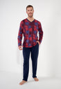 Full-body view of a men model wearing HO bordeaux print cotton Long Sleepwear