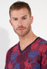 Close-up view of a men model wearing HO bordeaux print cotton Long Sleepwear