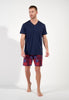 Full-body view of a men model wearing HO bordeaux print cotton Short Sleepwear