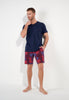 General view of a men model wearing HO bordeaux print cotton Short Sleepwear