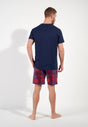 General view of a men model wearing HO bordeaux print cotton Short Sleepwear
