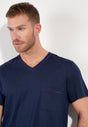 Close-up view of a men model wearing HO bordeaux print cotton Short Sleepwear