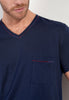 General view of a men model wearing HO bordeaux print cotton Short Sleepwear