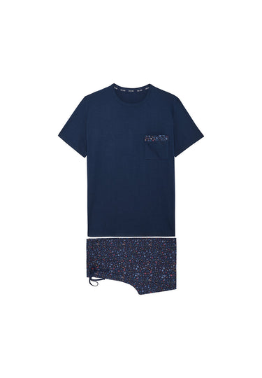 Front cutout view of HO navy print cotton Short Sleepwear