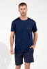Front view of a men model wearing HO navy print cotton Short Sleepwear