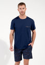 Front view of a men model wearing HO navy print cotton Short Sleepwear