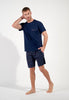Full-body view of a men model wearing HO navy print cotton Short Sleepwear