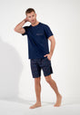 Full-body view of a men model wearing HO navy print cotton Short Sleepwear