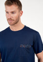 Close-up view of a men model wearing HO navy print cotton Short Sleepwear