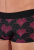 Close-up view of a men model wearing HO bordeaux print  Trunk